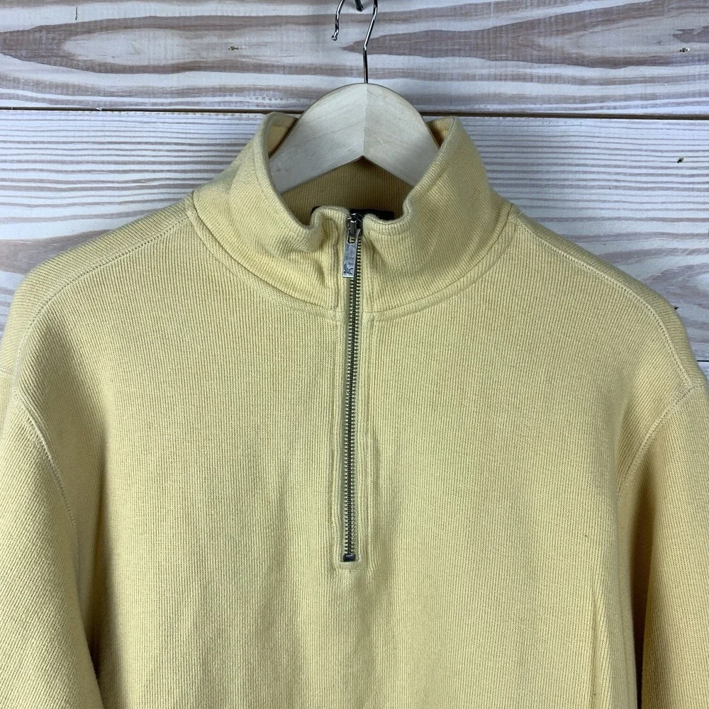 VTG Eddie Bauer 1/4 Zip Pullover Men Medium Yellow Ribbed Sweater Preppy Outdoor